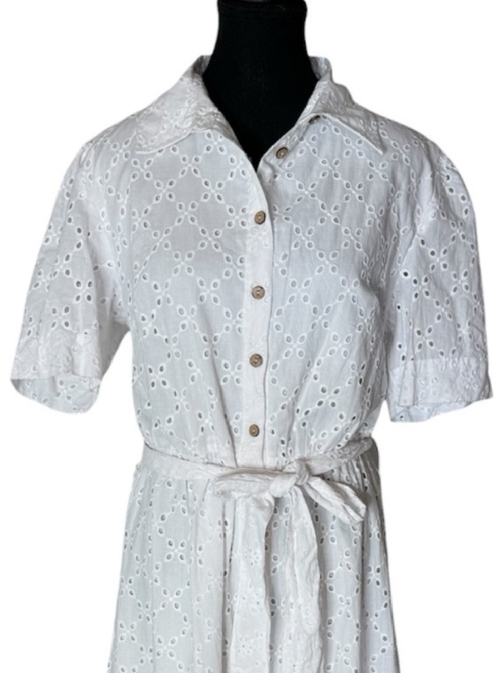 SILVER JEANS NeWhite English Embroidery Eyelet Button Shirt Midi Dress Large